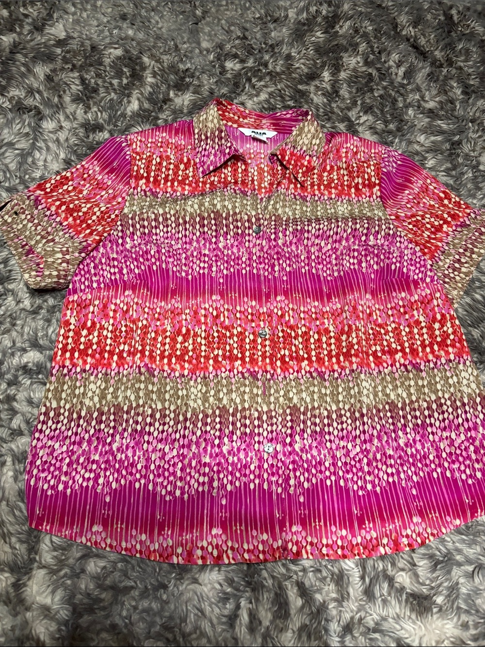 Alia Pink & Red Striped Dot-Pattern Short-Sleeve Button Shirt